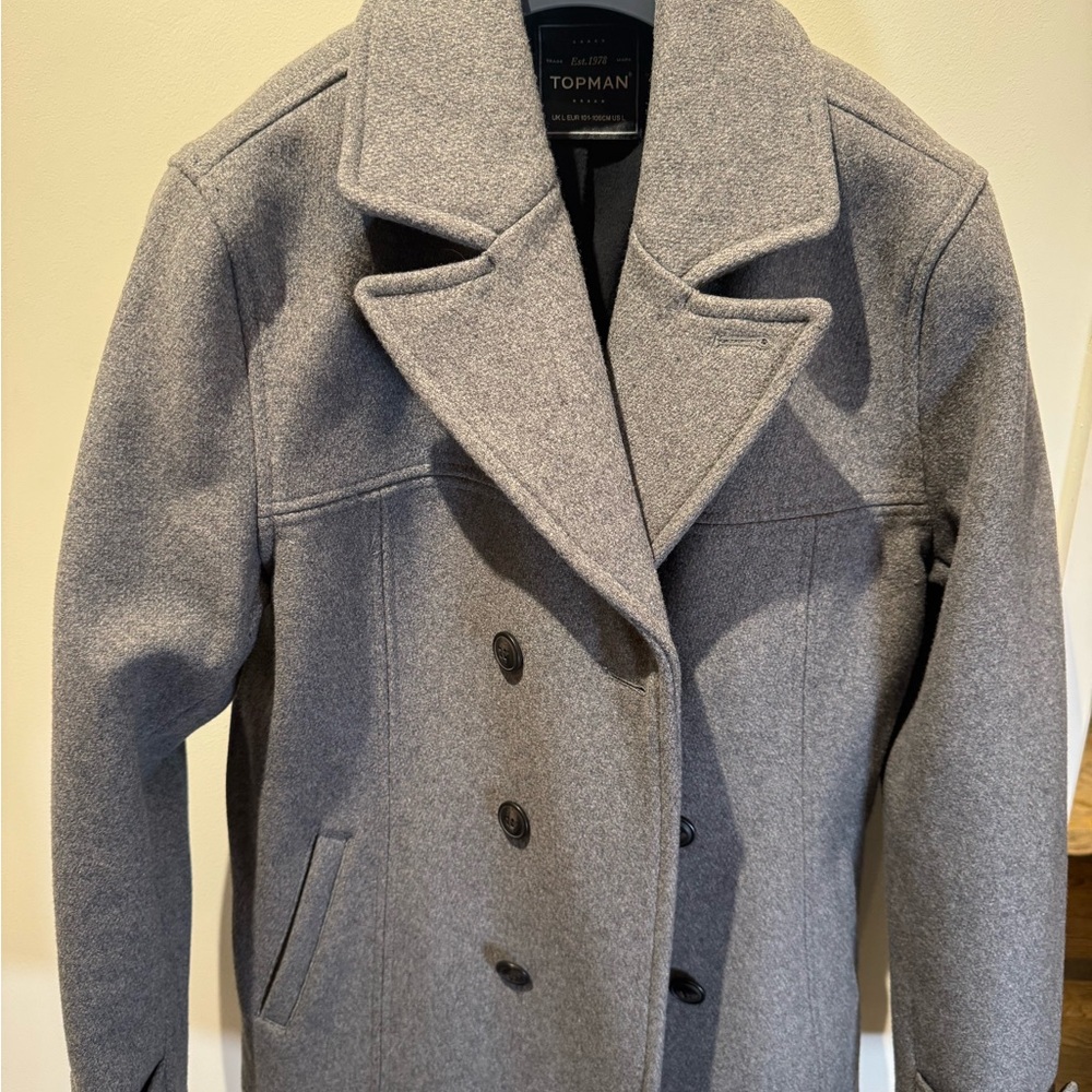 Topman Gray Double Breasted Peacoat